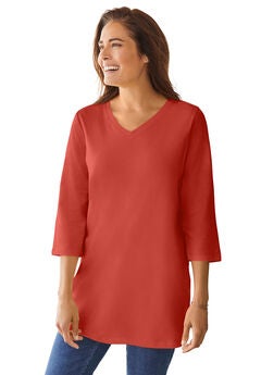 Perfect Three-Quarter Sleeve V-Neck Tunic