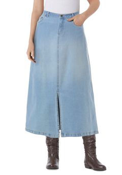 Stretch Denim Front-Slit Skirt