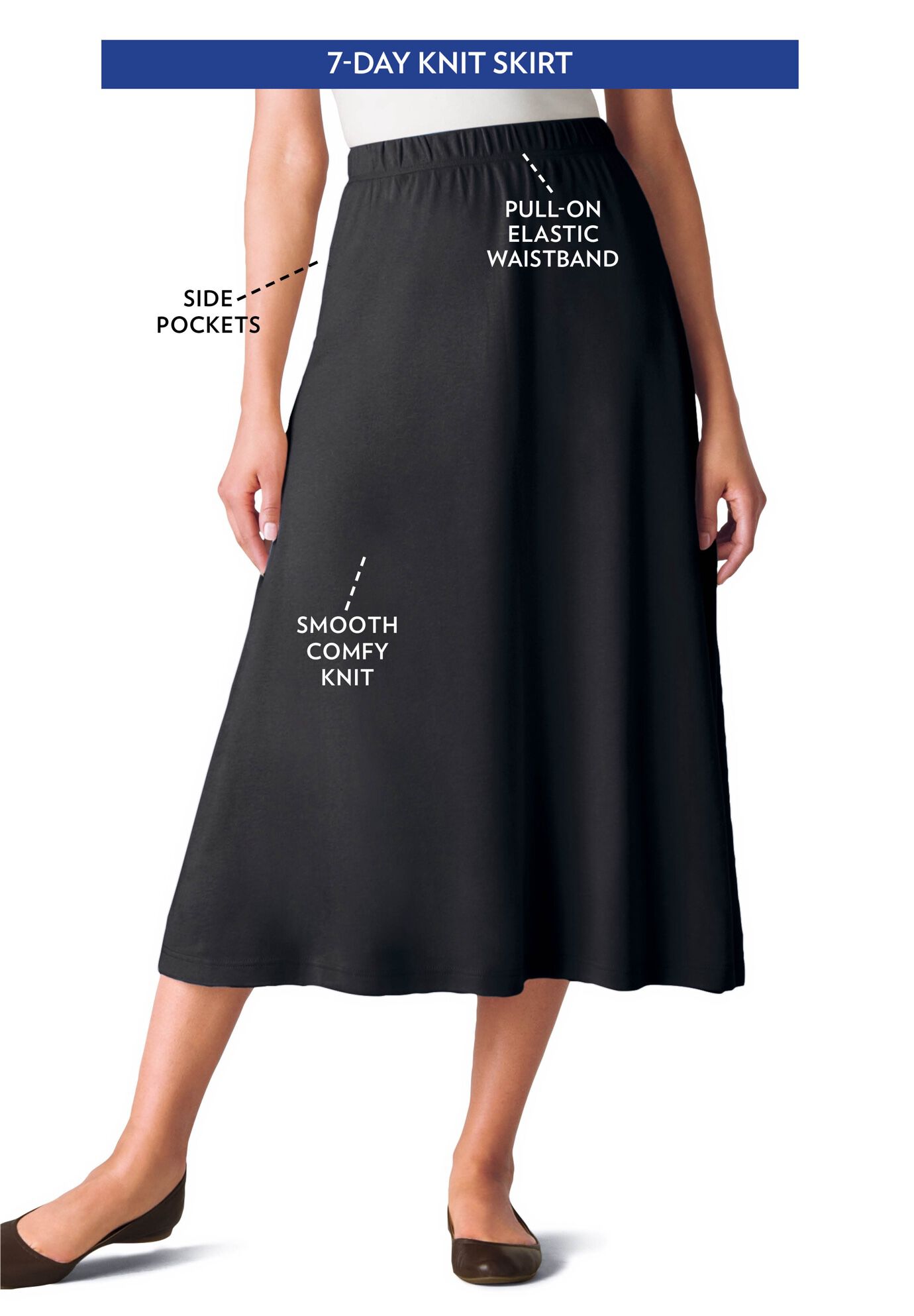7-Day Knit A-Line Skirt with Pockets, Black | Woman Within