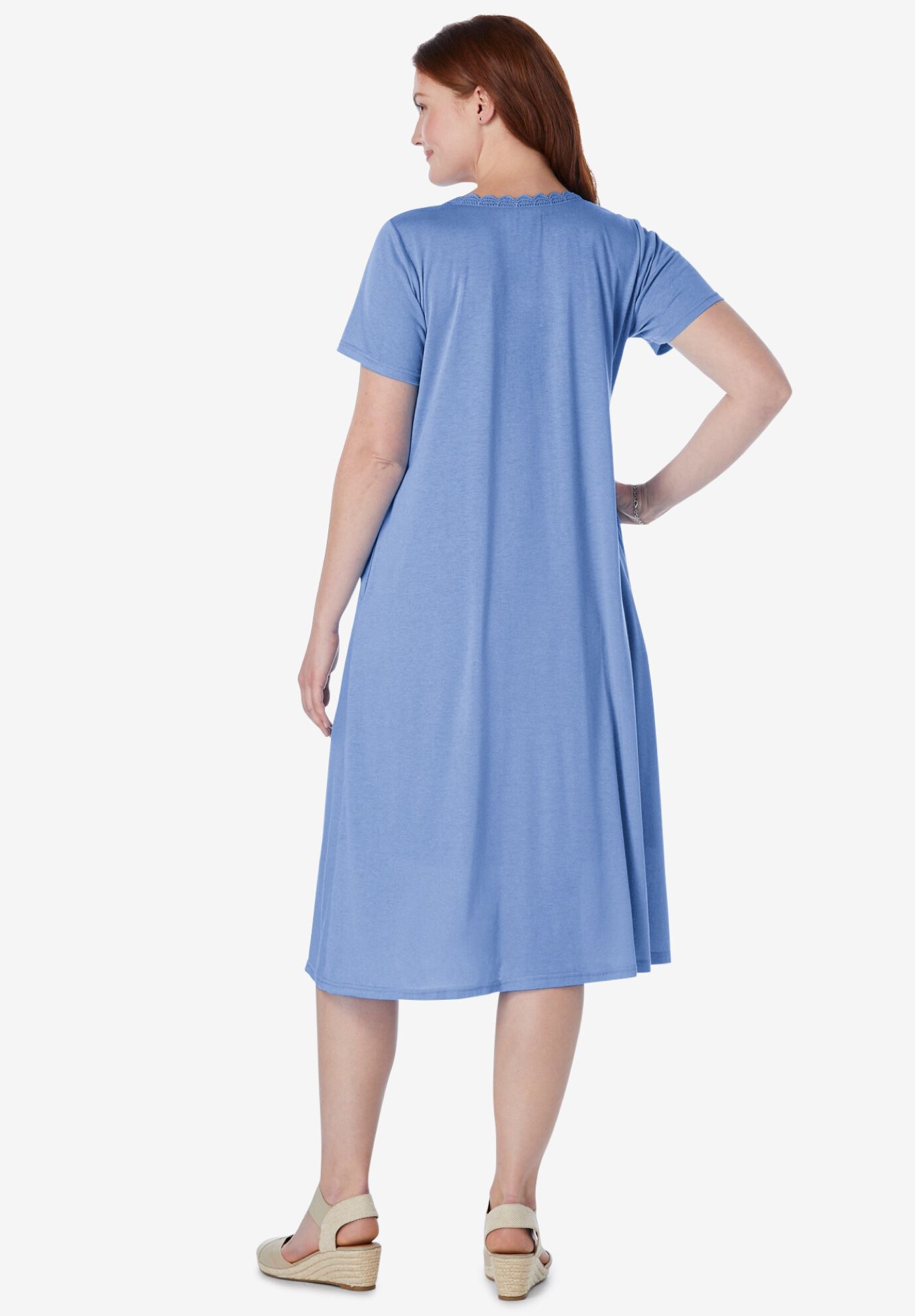 Embroidered Lace Bib Knit Dress, FRENCH BLUE, on-hover image number 1