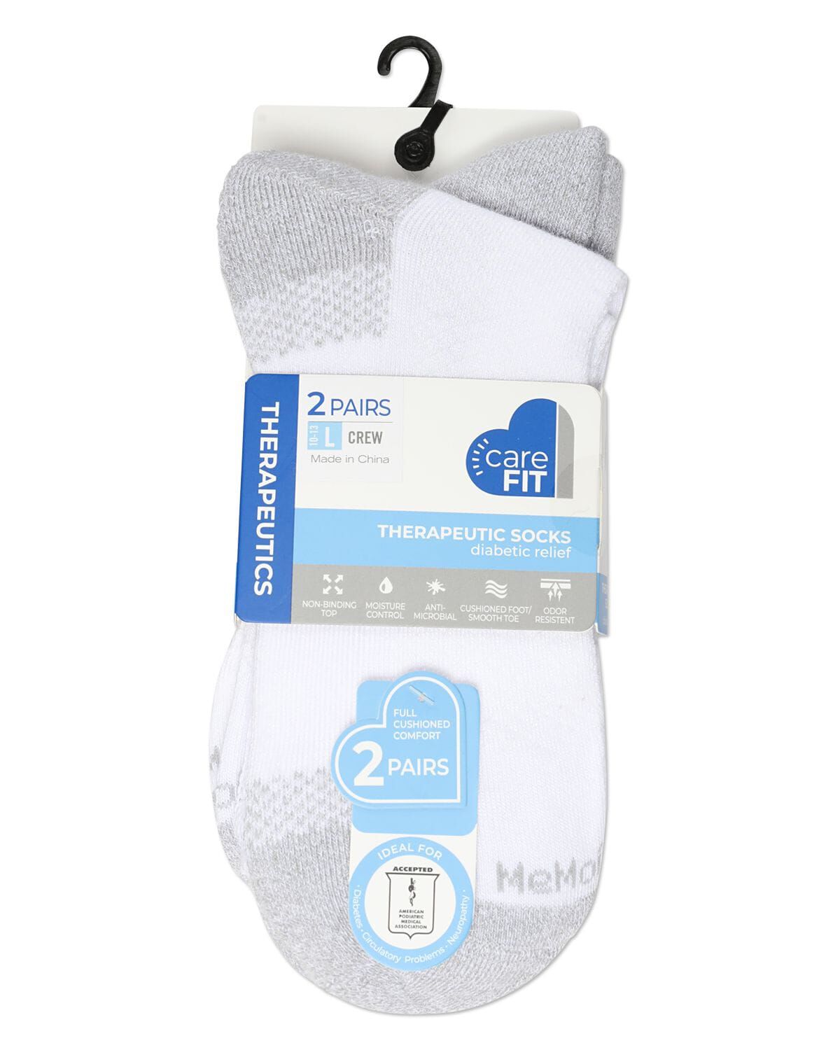 2 Pair Pack Diabetic Half Cushion Quarter Socks, WHITE WHITE, alternate image number 1