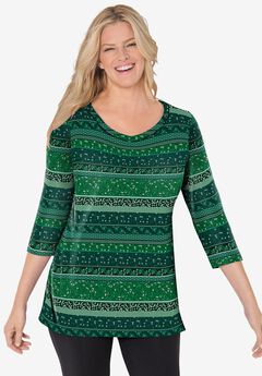 Perfect Printed Three-Quarter Sleeve V-Neck Tee