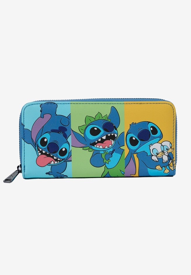 Loungefly x Disney Stitch Zip Around Wallet Color Block, BLUE, hi-res image number 0
