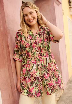 Pintucked Button Down Gauze Shirt