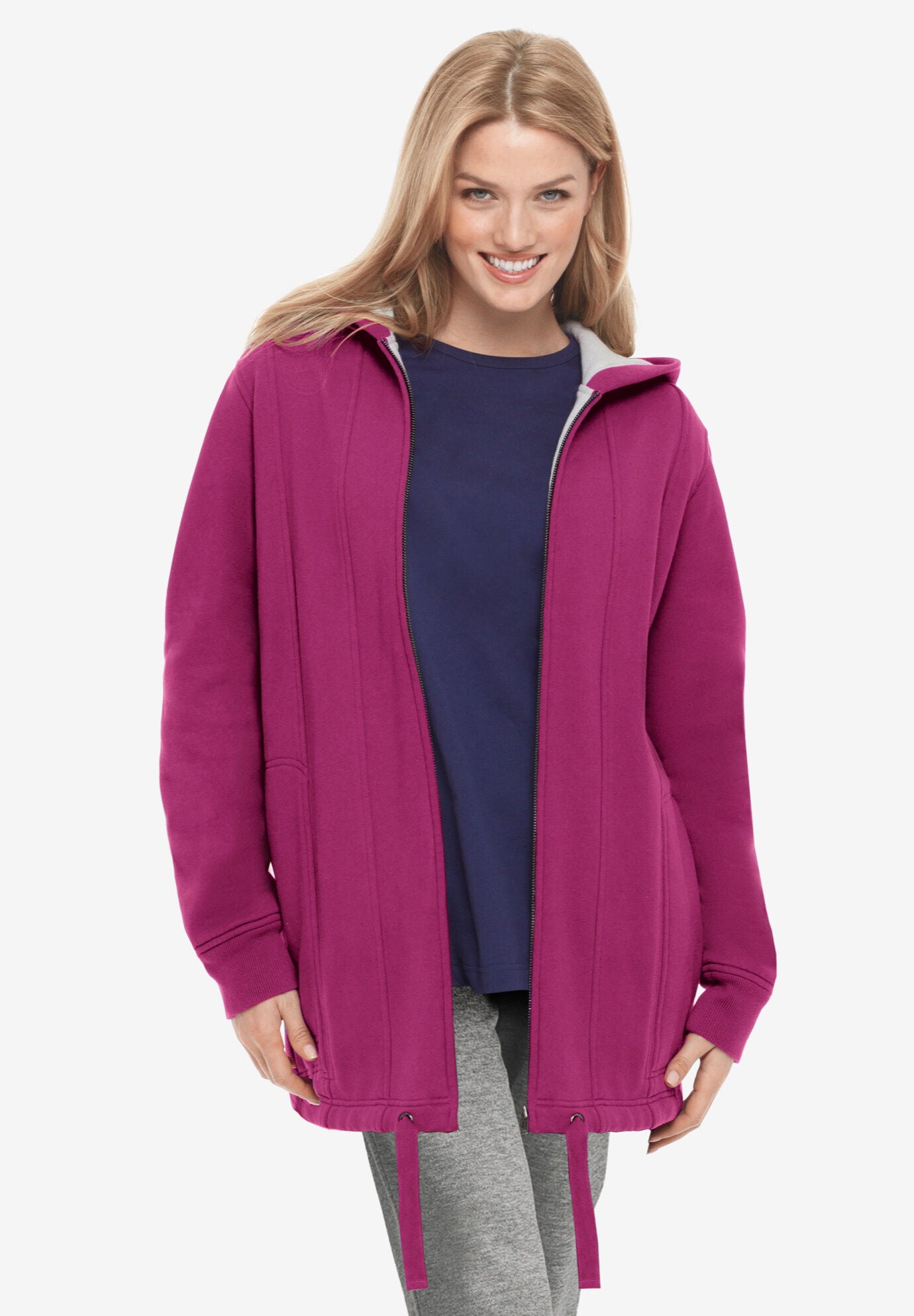 Thermal Lined Fleece Hoodie with Pockets Raspberry
