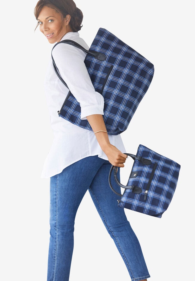2-Piece Buffalo Plaid Bag Set, NAVY PLAID, hi-res image number 0
