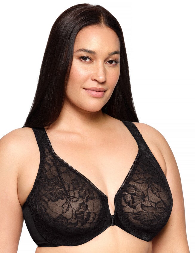 Glamorise Lacey T-Back Front-Closure WonderWire Underwire  Bra 9246 (Women's & Women's Plus), SOLID BLACK, alternate image number 2