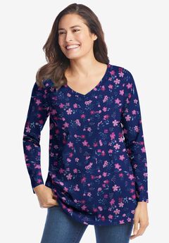 Perfect Printed Long-Sleeve V-Neck Tee