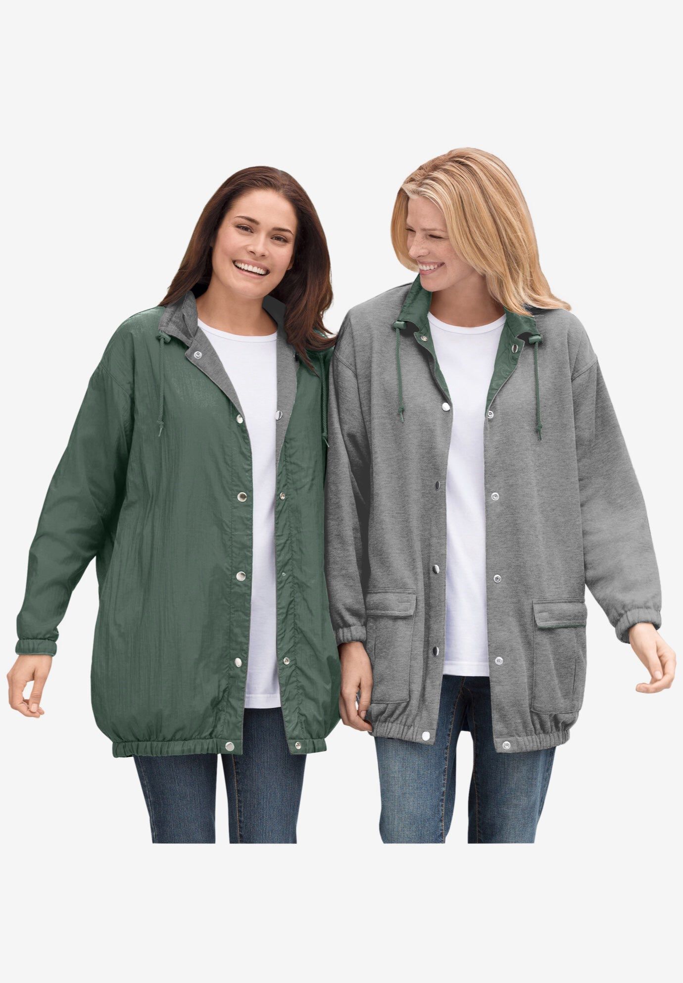 Reversible Fleece Nylon Jacket for Cold Weather, Pine Medium