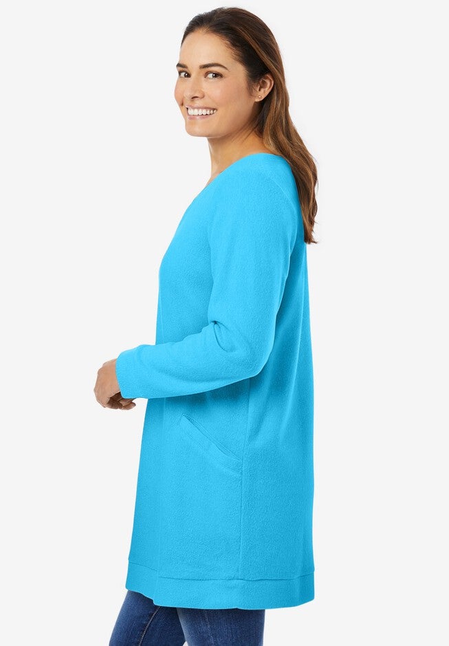 Sherpa Sweatshirt Tunic, PARADISE BLUE, alternate image number 2