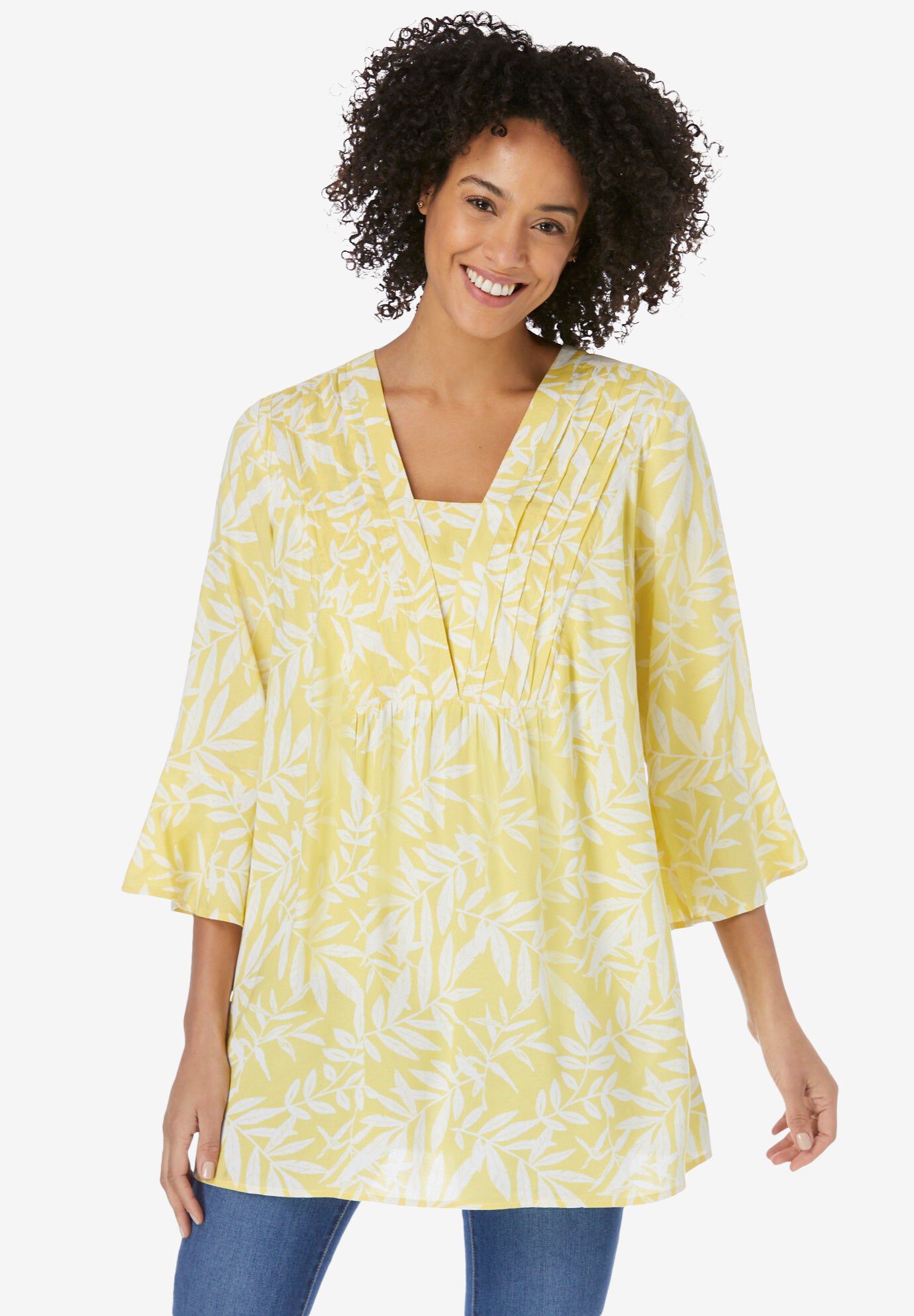Palm Leaf V-Neck Tunic Cover-Up