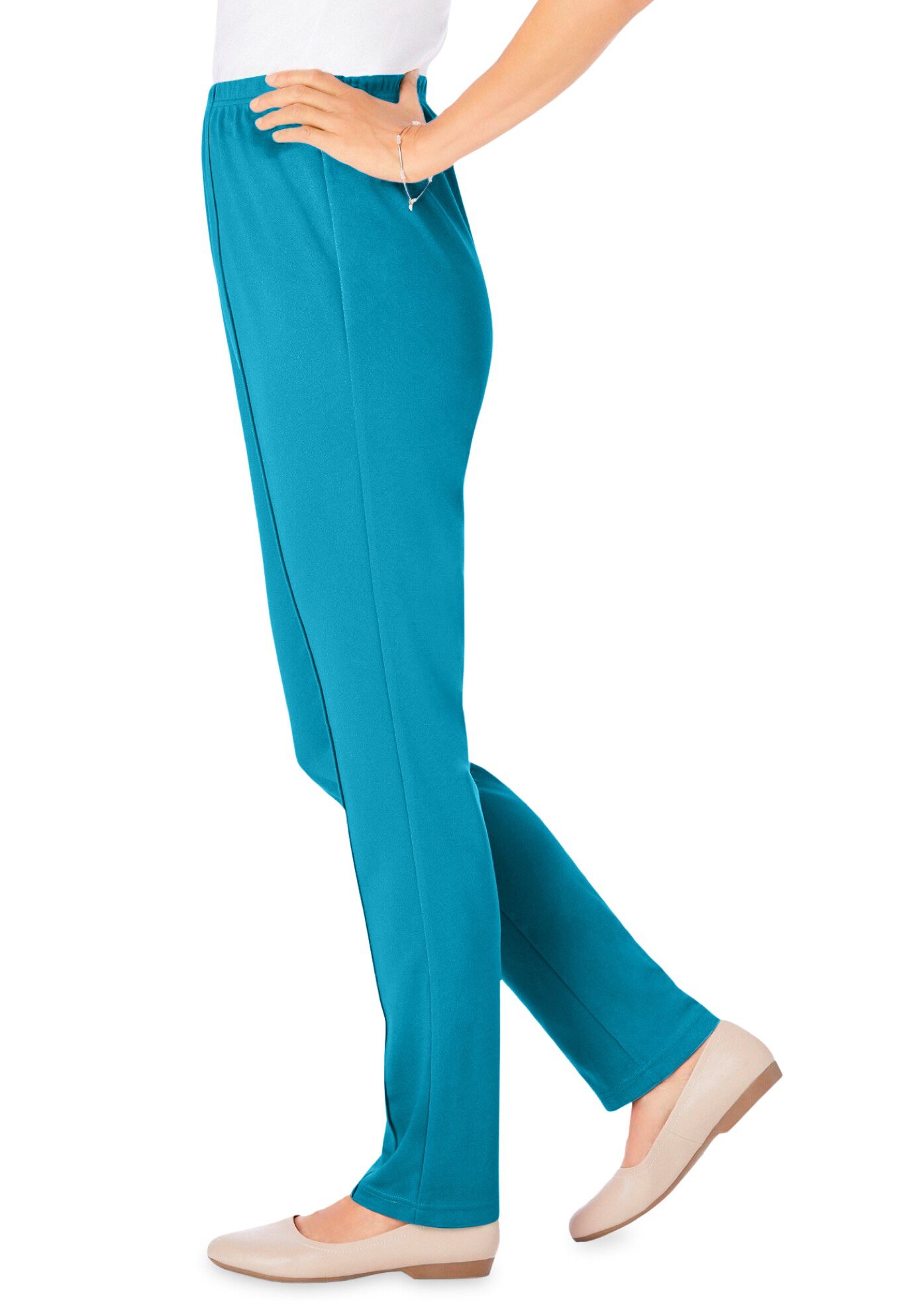 Knit Hassle-Free Pull-On Elastic-Waist Pants, TURQ BLUE, alternate image number 2