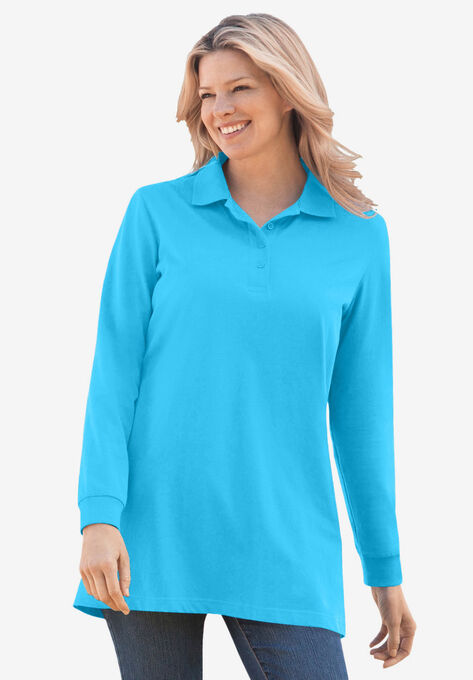 Long-Sleeve Polo Shirt | Woman Within