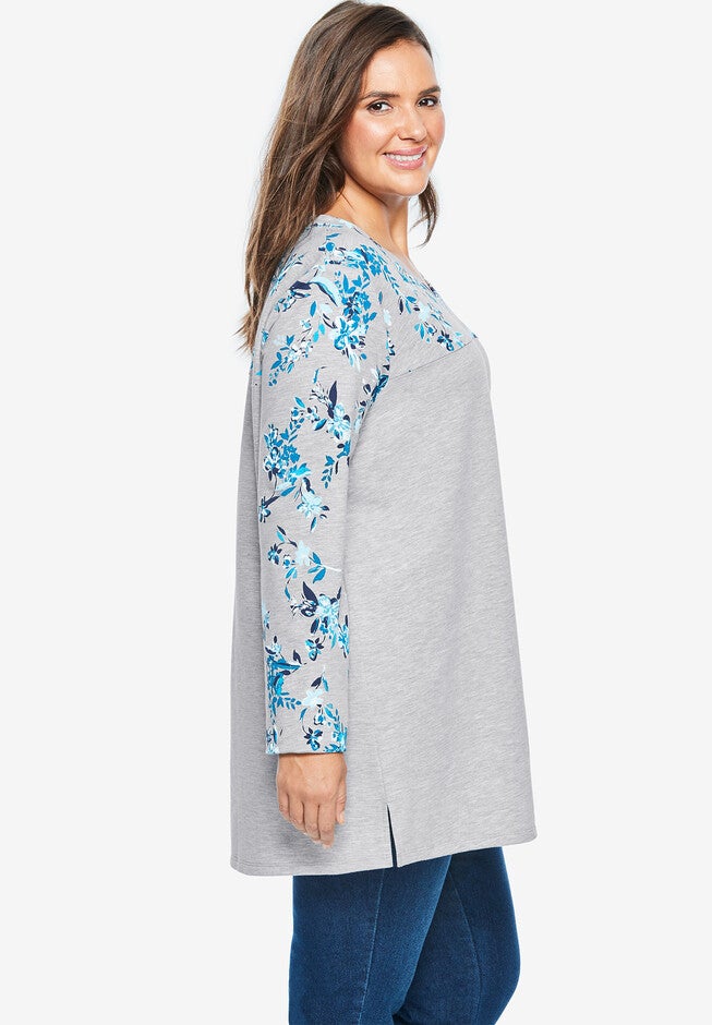 Printed Yoke French Terry Sweatshirt, , alternate image number 2