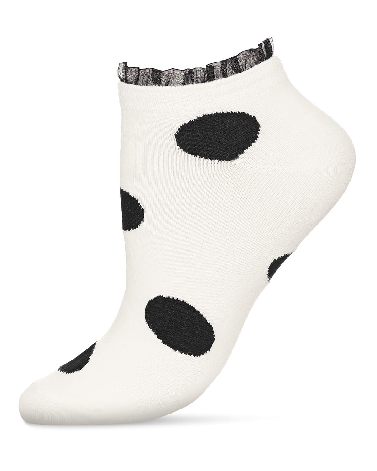 Women&#39;s Ruffle Polka Dot Cotton Blend Low-Cut Socks, IVORY, hi-res image number 0