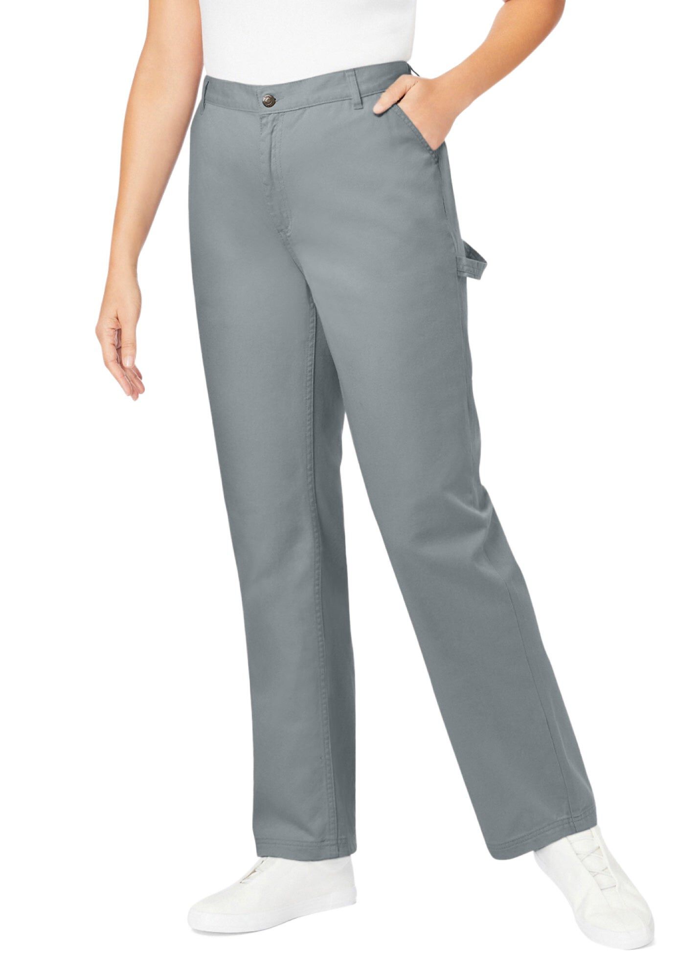 Back-Elastic All-Cotton Denim Carpenter Jeans, GUNMETAL, hi-res image number 0