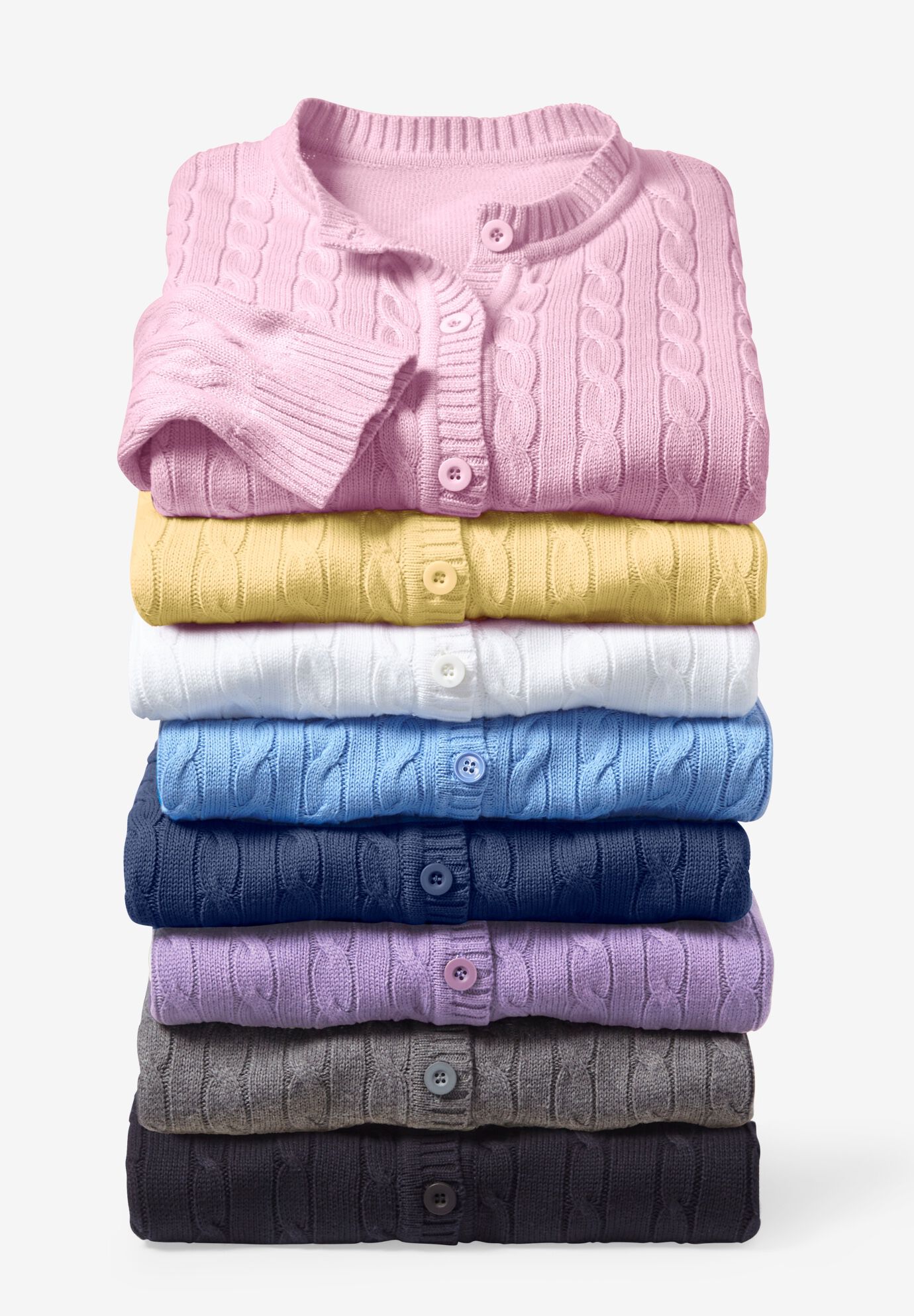 Cable Knit Cardigan Sweater Pure Cotton Black Woman Within