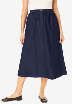 7-Day Elastic-Waist All-Cotton Pull-On Denim Jeans Skirt