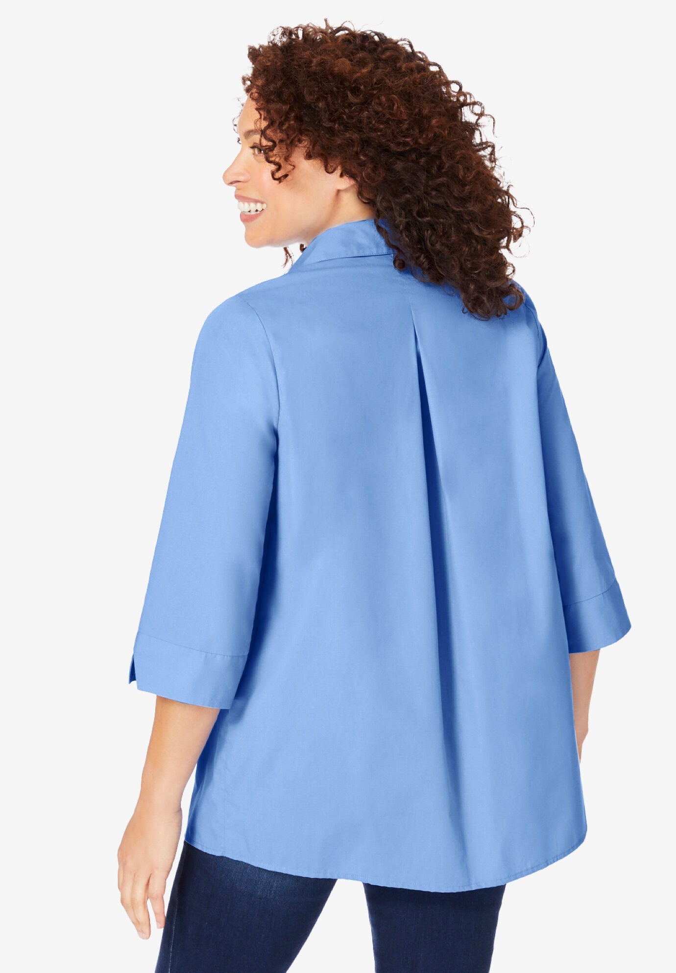 Perfect Three-Quarter Sleeve Back Pleat Shirt, FRENCH BLUE, hi-res image number 0