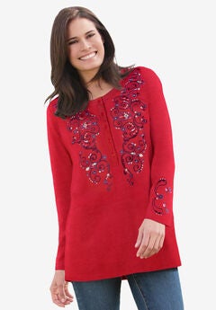 Embroidered Henley Tee