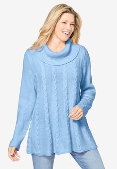 Cowl Neck Cable Knit Swing Sweater
