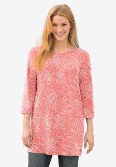 Perfect Printed Three-Quarter-Sleeve Scoopneck Tunic