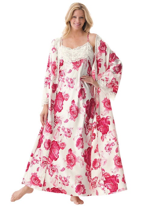 The Luxe Satin Long Peignoir Set , , alternate image number null