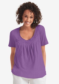 Crochet-Trim Knit Top