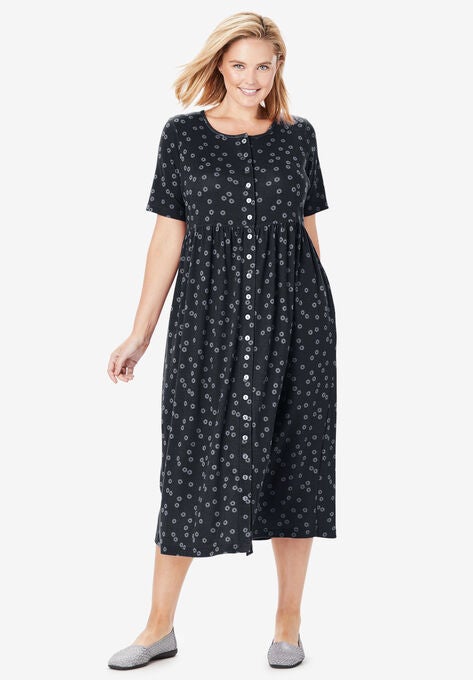Dot Button Front Essential Dress Plus Sizemidi Dresses Woman