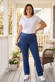 Bootcut Stretch-Knit Denim Five-Pocket Jeans