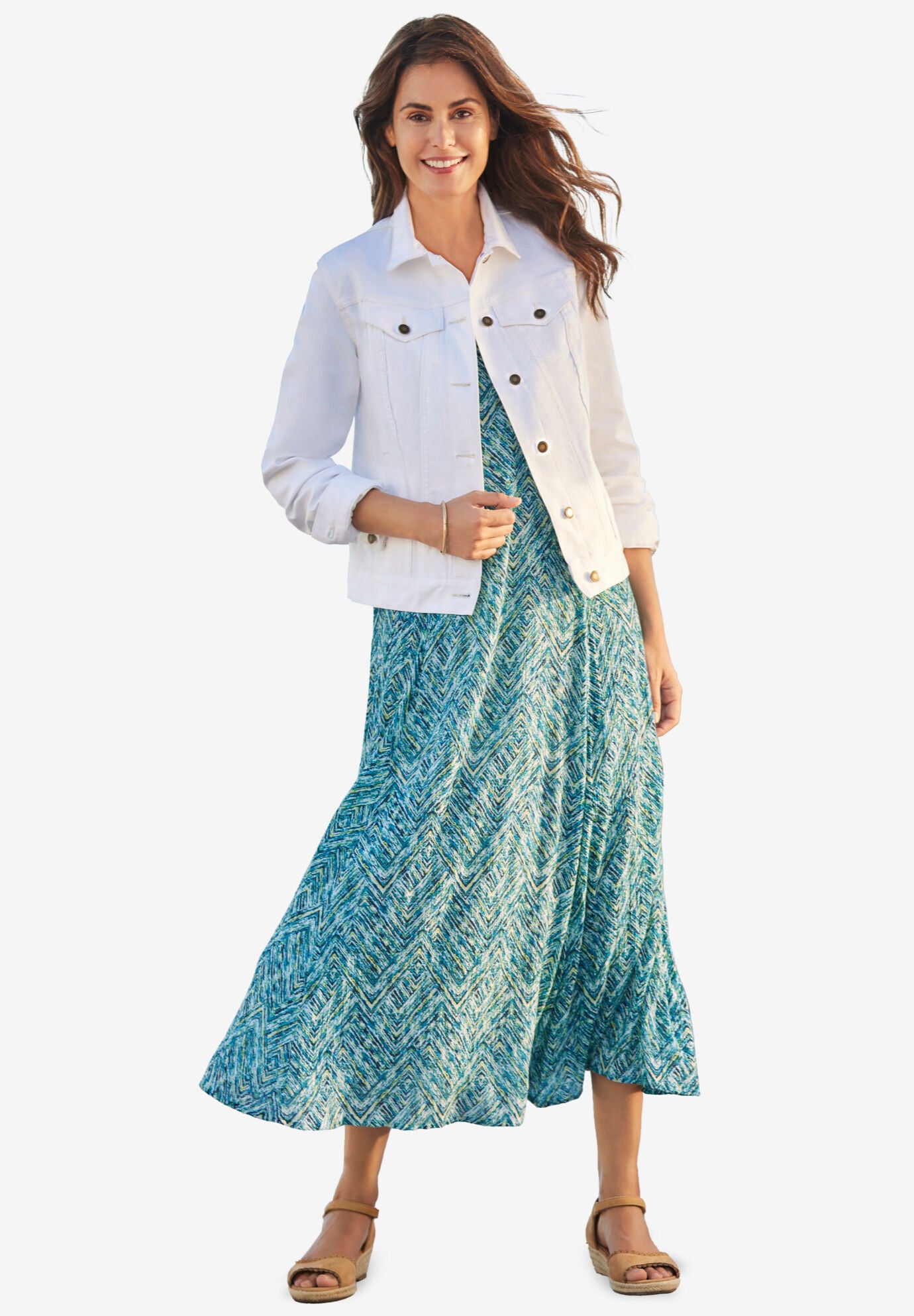 Woman within denim jacket cheap