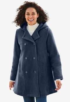Double-Breasted Hooded Fleece Peacoat