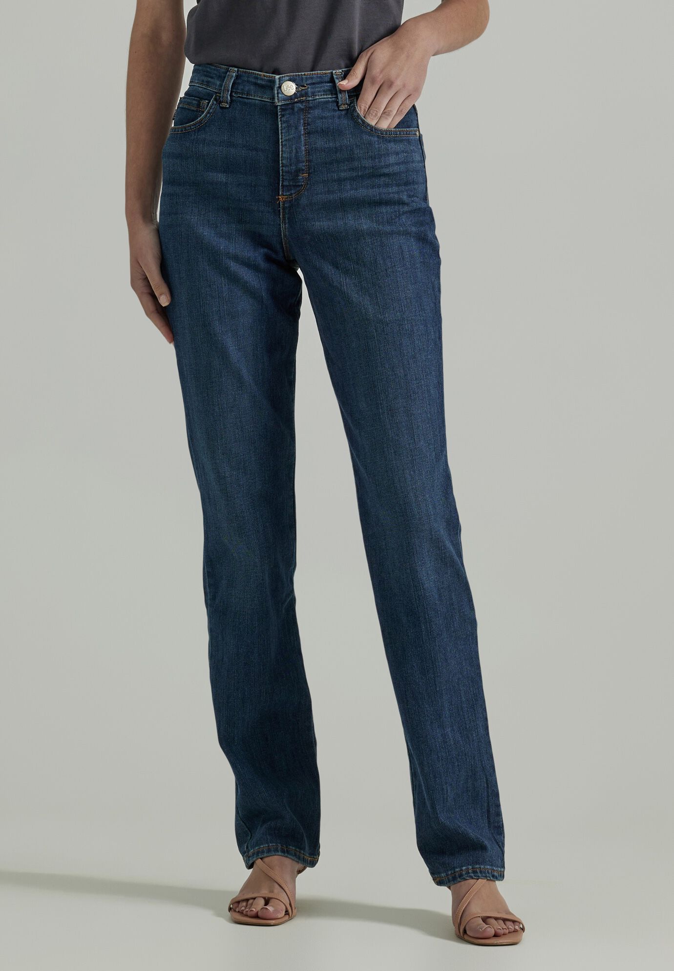 Slimming Stretch Mid Rise Straight Leg Jeans Ellis Woman Within