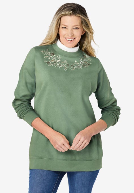 Layered-Look Sweatshirt, PINE TRELLIS PLACEMENT, hi-res image number null