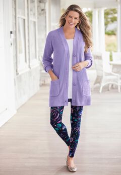 Stretch-Cotton Knit Pull-On Printed Leggings