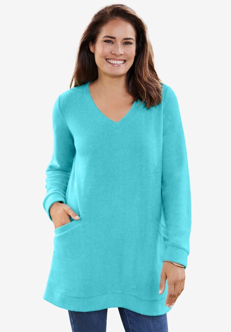 Sherpa Sweatshirt Tunic, HEATHER AQUAMARINE, hi-res image number null