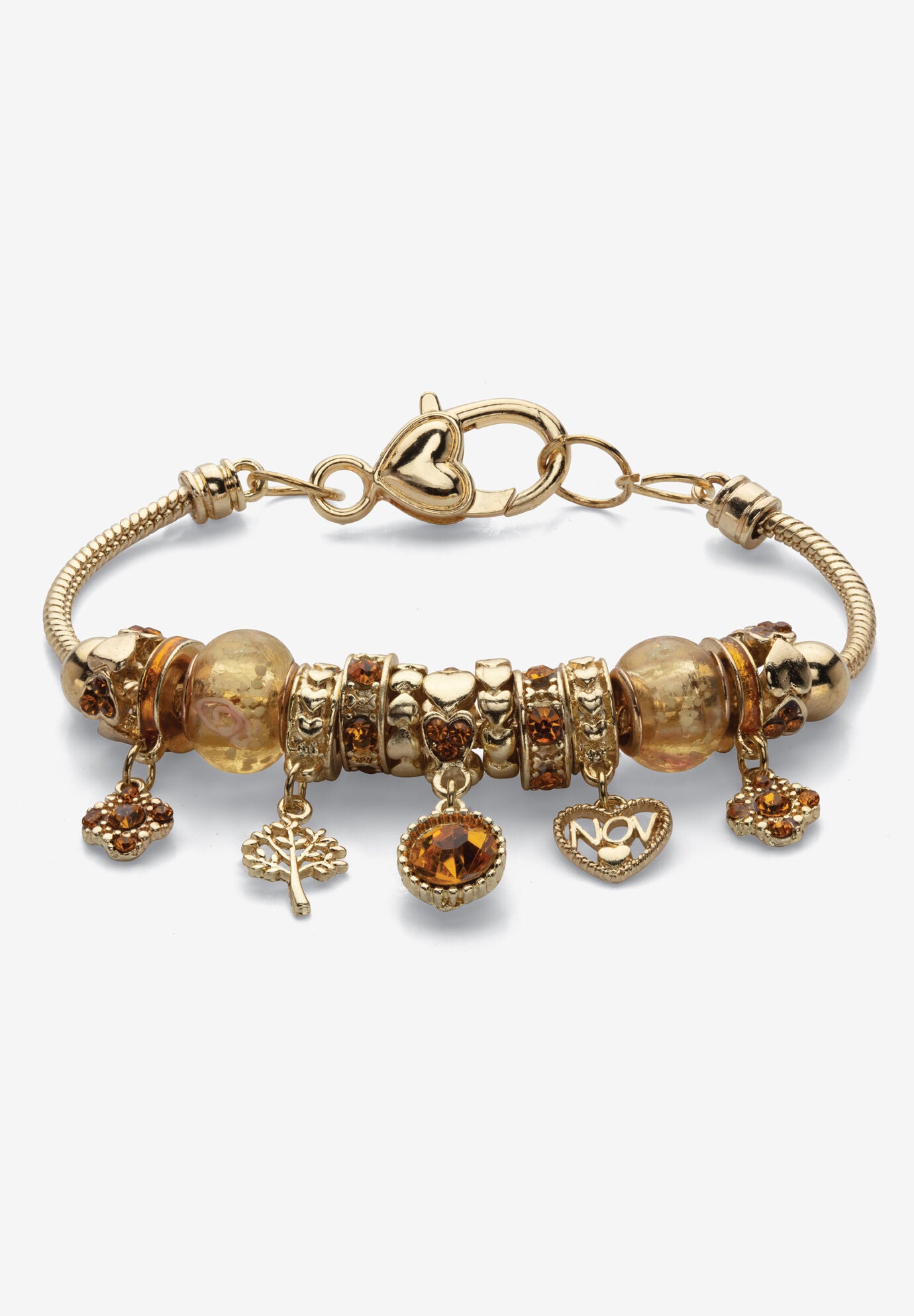 Goldtone Antiqued Birthstone Bracelet (13mm), Round Crystal 8 inch Adjustable, NOVEMBER, hi-res image number 0