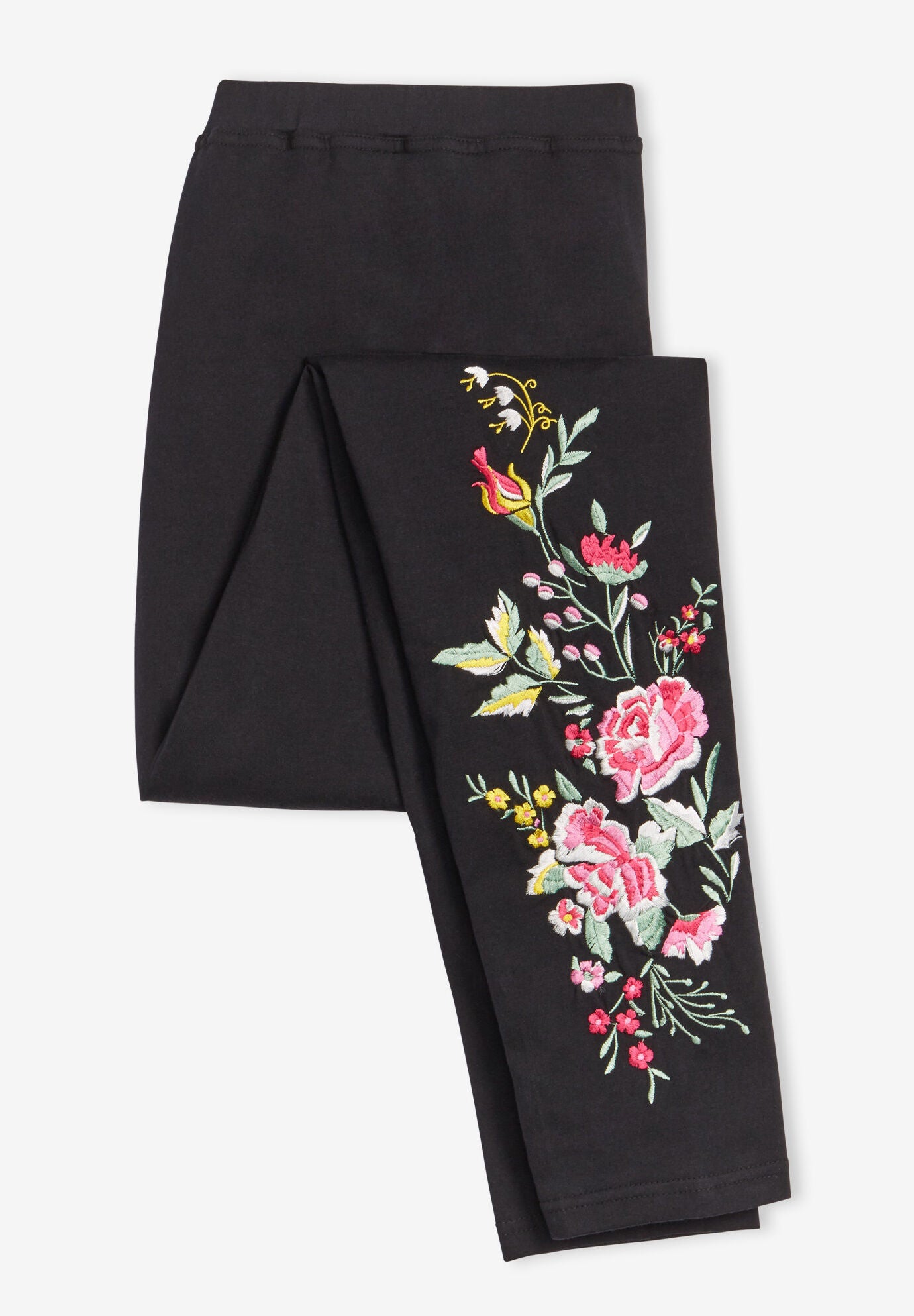 Stretch-Cotton Knit Pull-On Embroidered Leggings, , alternate image number 7