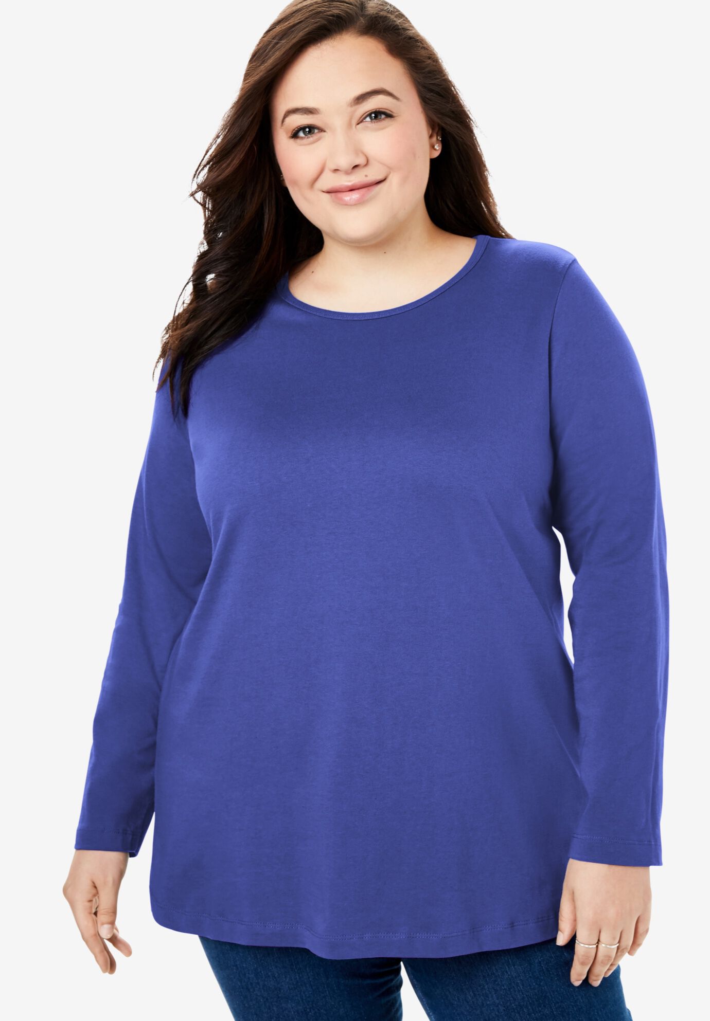 Woman Within Womens Plus Size Printed Three-Quarter Sleeve Perfect Shirt