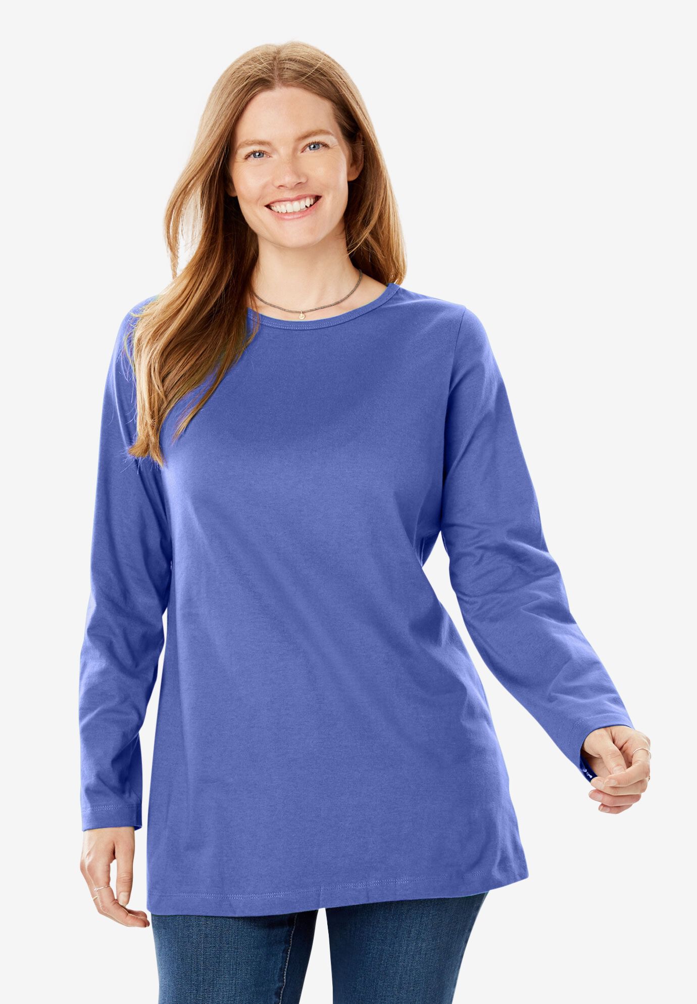 Woman Within Womens Plus Size Printed Three-Quarter Sleeve Perfect Shirt
