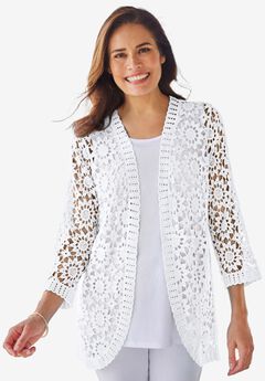 Curved Hem Pointelle Cardigan