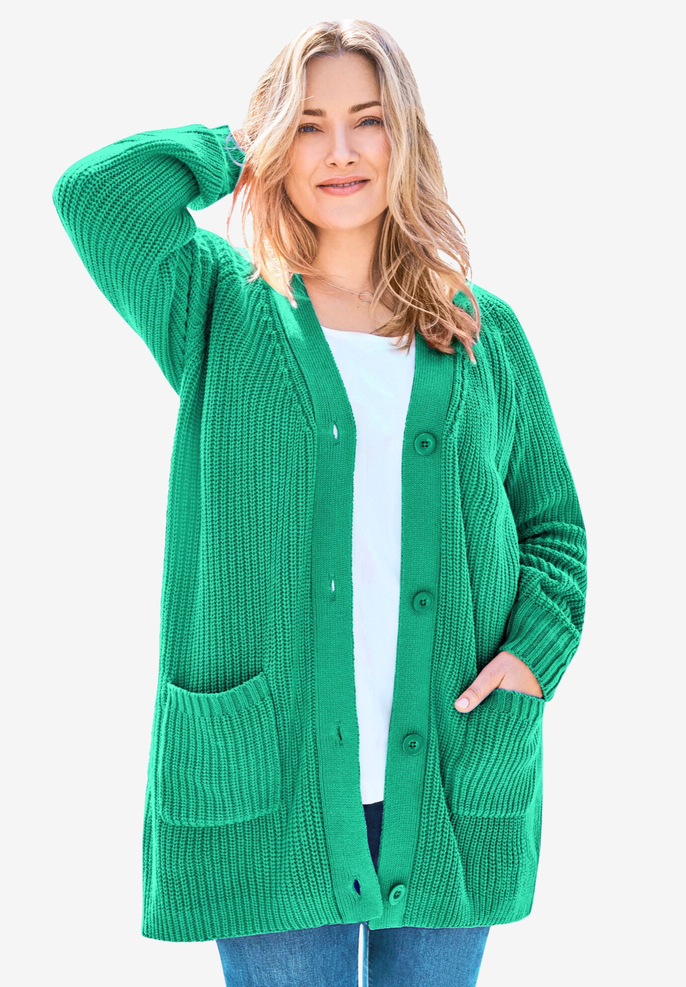 Long-Sleeve Shaker Cardigan Sweater 