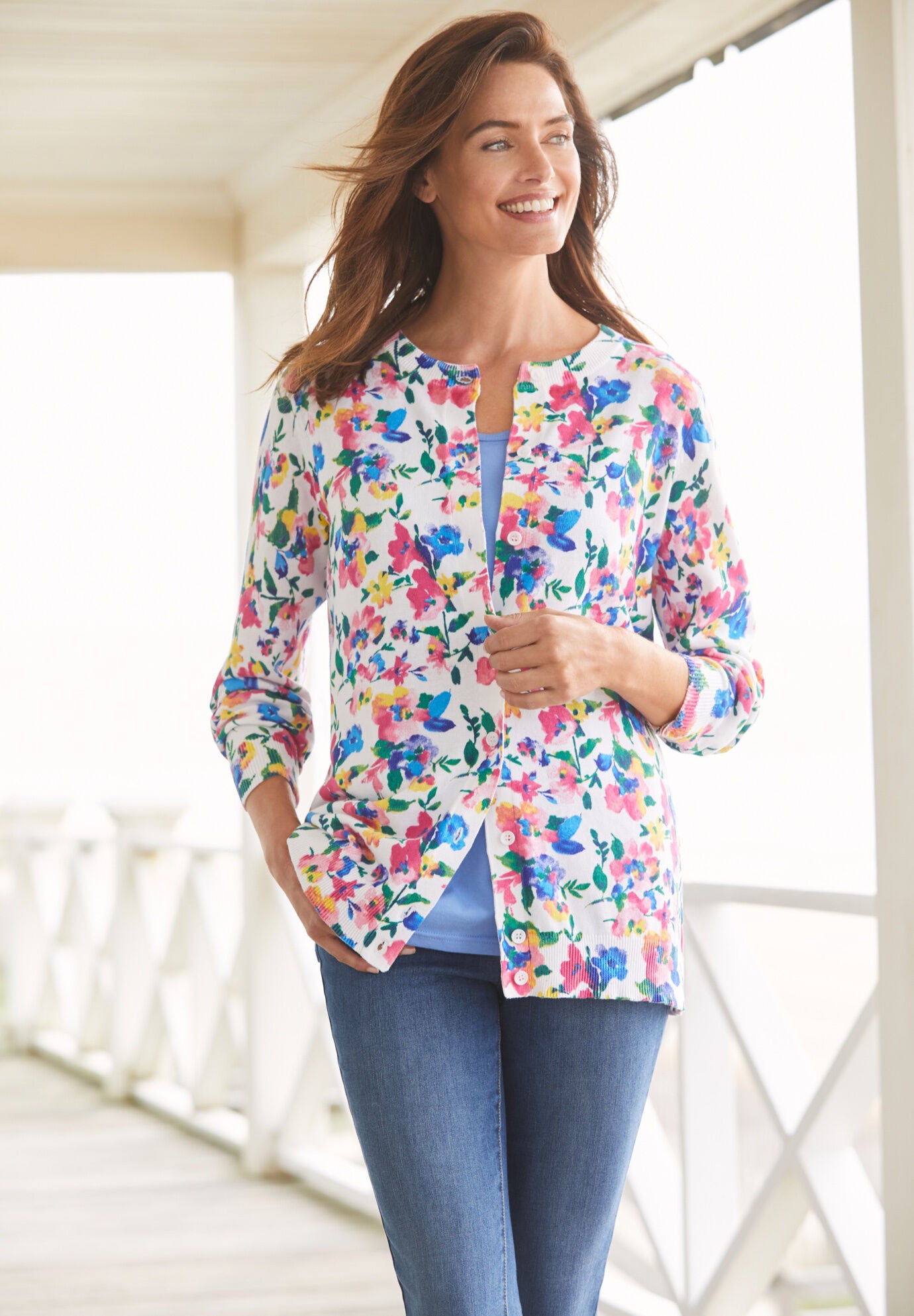 Woman within cardigan online