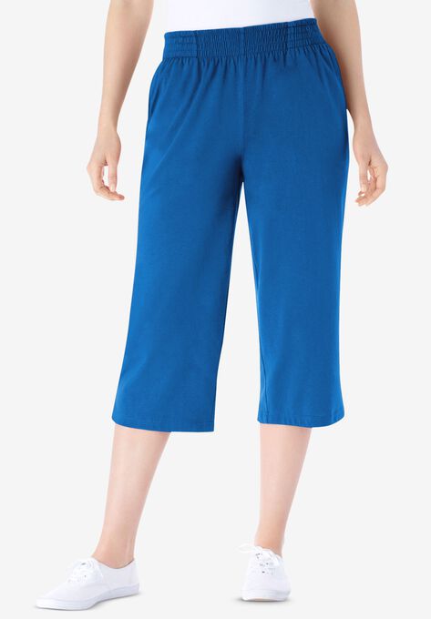 Elastic-Waist Knit Capri Pant, BRIGHT COBALT, hi-res image number null