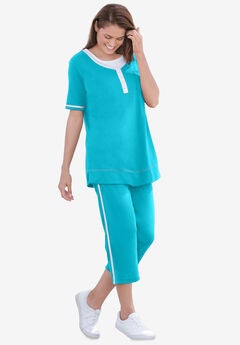 Contrast Stripe Capri Set