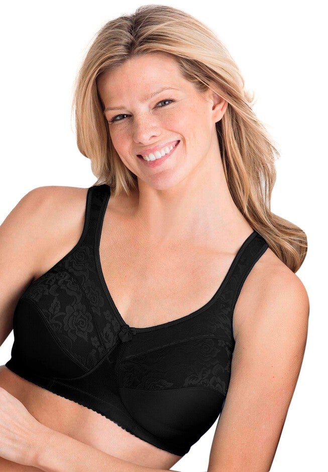 Full Coverage Lace Trim Bra, BLACK, hi-res image number 0