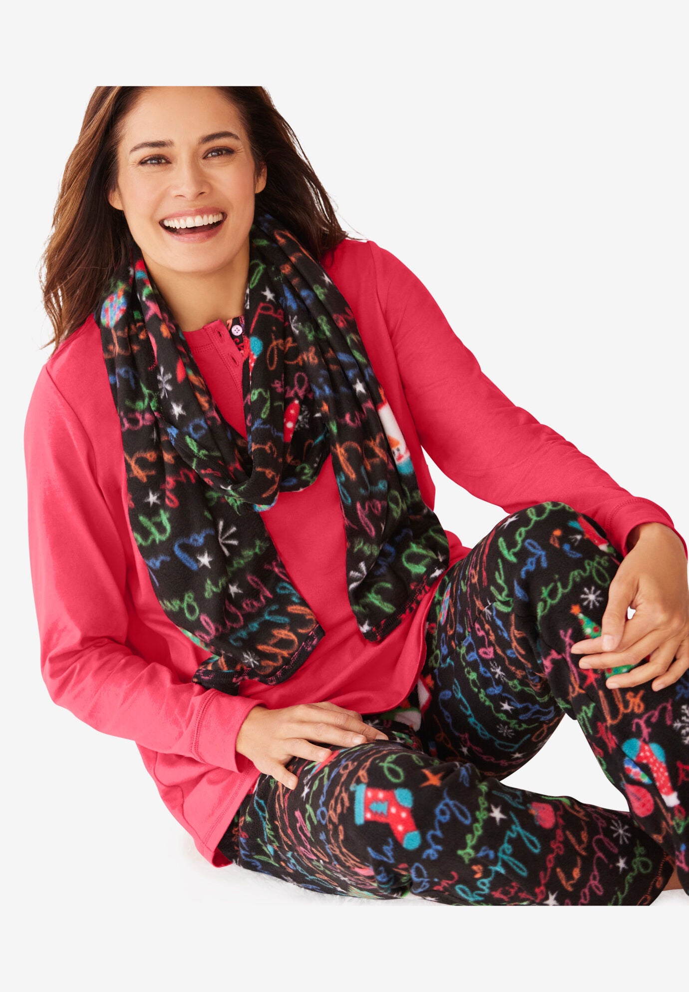 Pajama Set with Coordinating Scarf, , alternate image number 3