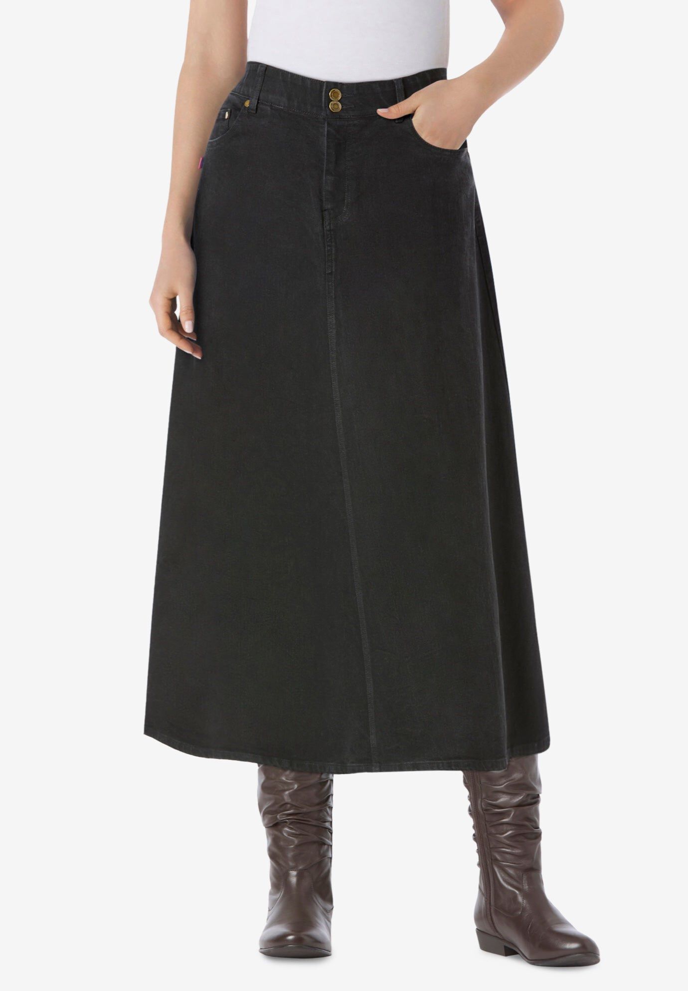 Secret Solutions&trade; Tummy Smoothing Maxi Skirt, BLACK DENIM, hi-res image number 0