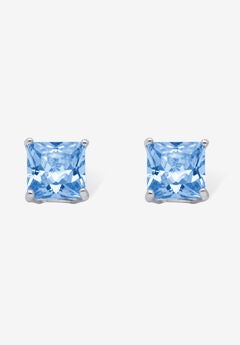 Sterling Silver Stud Princess Cut Simulated Birthstone Stud Earrings