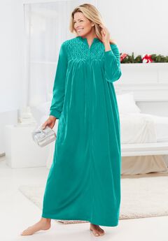Smocked Velour Long Robe